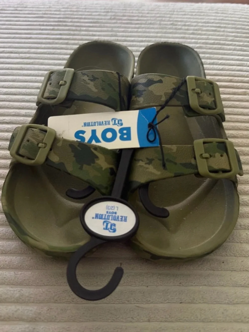 Revolution Boys Olive Green Camouflage Double-Buckle Slide Sandals